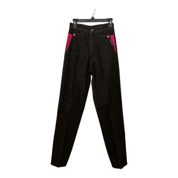 VTG Rocky Mountain USA High Rise Black Denim Jeans Pink Accent Pockets 26 Long